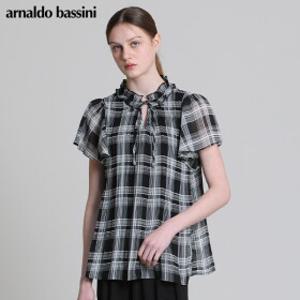 [아날도바시니(ARNALDO BASSINI)] 썸머쉬폰 타탄 프릴리본 블라우스 (택가격: 98000원)