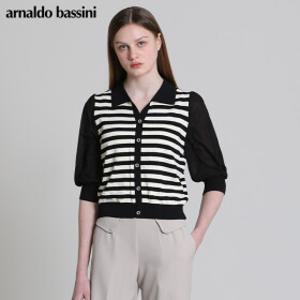 [아날도바시니(ARNALDO BASSINI)] 와이넥카라 요꼬스트라이프 니트블라우스 (택가격: 98000원)