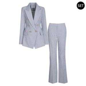SET 여성 스트라이프 더블버튼 봄여름 정장 자켓+팬츠