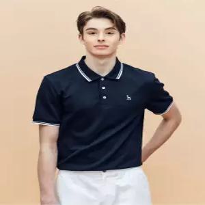 헤지스 남성 25SS HZTS5B437N3 AIRY TWILL 네이비 더블 팁 배색 카라 티셔츠22303872832464318