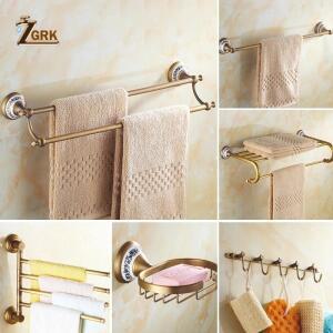 ZGRK 골동품 욕실 액세서리 새겨진 황동 하드웨어 세트 벽 마운트 수건 바 종이 홀더 천으로 후크