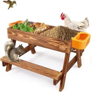 치킨 피크닉 테이블 피더 노 웨이스트 수제 탄산 나무 대형 DIY 키트 야생 조류 오리 및 다람쥐 메쉬