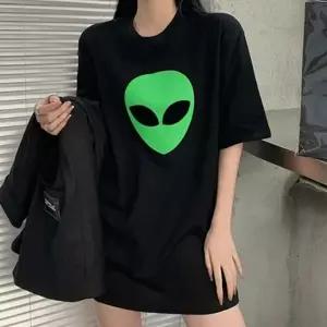 외계인 루즈핏 반팔크롭티 포인트 여성티셔츠 여성면티 반팔 나시티 민소매티