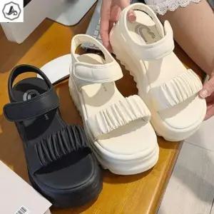 [애슬릿] 플랫폼 샌들 셔링 찍찍이 스트랩 발편한 키높이 여름 7cm