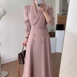 블랙팬서 원피스 여사친 롱 봄 슬림핏 정장 넥 더블 스트랩 솔리드 트렌치형 OPH1