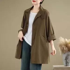 여사친 캐주얼 가을 미듐심플트렌치 룩 슬림 코트 루즈핏 트렌치코트 한스타일 원픽3