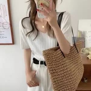 여자반팔티 브이넥니트 4색 티셔츠 여자 브이넥 시원한반팔티 여름 반팔