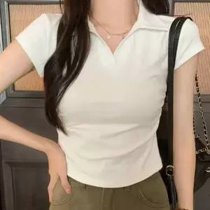 v넥 꾸안꾸상의 슬림핏 반팔 여름 캡소매 여성카라티 티셔츠 여름반팔티
