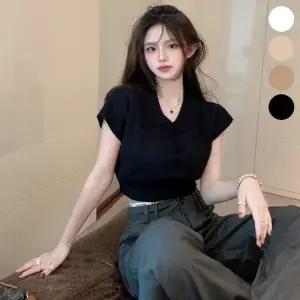 (색상 블랙)카라반팔티 반소매 여리여리 카라 여름티 브이넥티 반팔티 카라티 크롭