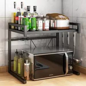 전자레인지수납장 전자레인지 수납장 거치대 선반 다이 2단 블랙 폭조절 전자레인지선반