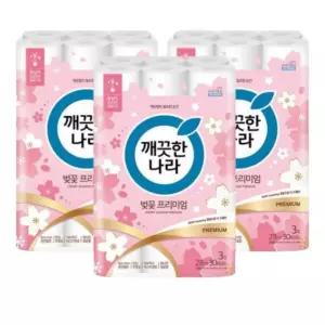 깨끗한나라 벚꽃 프리미엄 28m 30롤 3팩(총 90개)