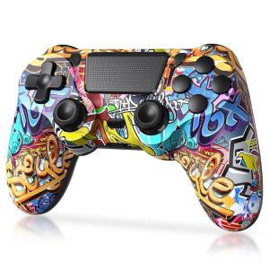 PS4 /Pro /Slim과 호환되는 TianHOO 무선 컨트롤러, 진동 피드백, 모션 감지, 터치패드, 라이트 바, 공유, 3.5mm 헤드폰 잭(Graffiti) 지원