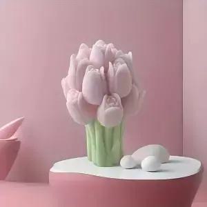 3D 튤립 꽃다발 실리콘 몰드 DIY 꽃 양초 플라크 장식 수제 선물 비누 캔들 결혼