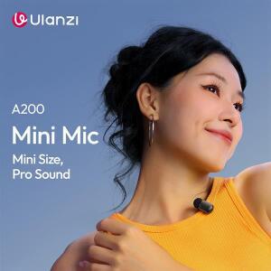 울란지 A200 미니 마이크 48kHz/24bit 100m 무선 범위 SNR 75dB 라이브 스트리밍 거리 인터뷰 브이로그 웨