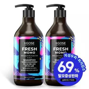 이고세 프레시 모모 지성두피 스케일링 탈모기능성 쿨링 샴푸 1000ml (설페이트 프리) x 2개