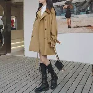 무천도사 여자 여사친 카키 미디 트렌치 S핏 코트 봄가을 KKE1