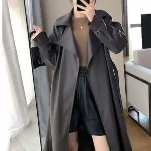 스트레인지 빈티지 여사친 롱 미디 데일리룩 코트 트렌치 PU가죽 니퍼 봄가을 KUK3