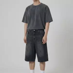 남자 여자 빈티지워싱 버뮤다팬츠 와이드 면 청반바지