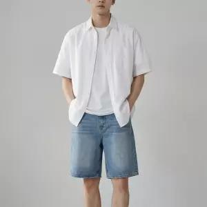 남자 여자 5부 사이드 절개 워싱 와이드 원턱 청반바지