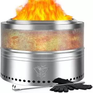 YEFU 파이어 피트 접이식 무연 탈착식 재 스탠드가 있는 나무 연소 스테인리스 휴대용 야외 벽난로 장갑