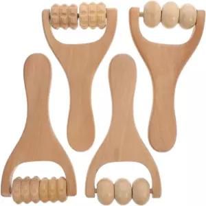 LALAFINA 4Pcs 나무 마사지 롤러 휴대용 비드 림프 지압 도구 남성용 발 다리 팔 밝은 갈색