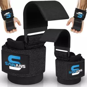 SAWANS 웨이트 팅 후크 헤비 듀티 스트랩 핸드 그립 서포트 풀업 데드트 패딩 운동 체육관 장갑 파워팅