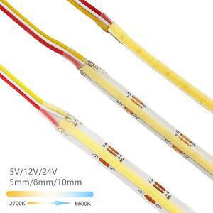 5V 12V 24V CCT COB LED 스트립 2700K 6500K 색상 변경 테이프 가능 바이컬러 리본 듀얼 컬러 선형 조명 RA90 3선