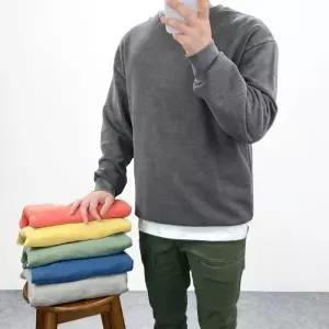 [엠클로]오버핏 후염 피그먼트 3단쭈리 맨투맨티셔츠 남여공용 6컬러