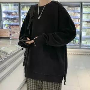 남성 맨투맨 롱 슬리브 오버핏 핑거홀 옆트임 티셔츠