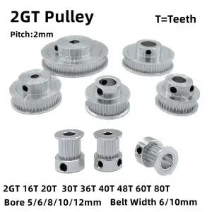 2GT 타이밍 풀리 16T 20T 30T 32T 36T 40T 48T 60T 80T 보어 5/6/8/10/12mm 벨트 폭 3D 프린터