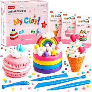 용 에어 드라이 클레이 디저트 키트 도구가 포함된 2가지 미니 DIY 공예품 생일 케이크 및 스크림 무독성
