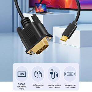 U-VGA 케이블 1080P USB Type C 어댑터 HD TV 변환기 휴대폰 맥북 호환 VGA 모니터 프로젝터 연결용 to Cab