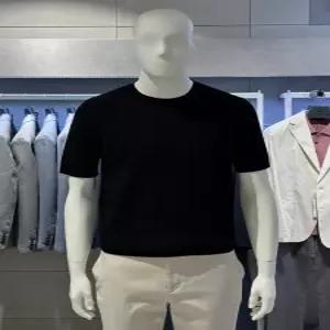 [트루젠]남자 블랙 물세탁 워셔블 면100% 라운드넥 니트짜임 티셔츠