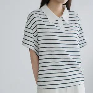 [마담4060]엄마옷 마담4060 [모던베이직] 스트라이프카라반팔 여성 데일리 티셔츠 -RTE2605001-