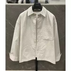 25S/S 라이트베이지 스트라이프 원 포켓 크롭 오버핏 셔츠 자켓 (LLS32517)_DG