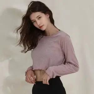 스포츠 긴팔티 폴댄스 요가 가벼운 소재 크롭 기장-WFMO2E9