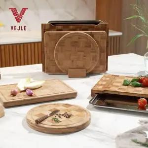 바이렌 엔드그레인 도마 세트 (대, 중, 원형도마, 스텐304 트레이, 거치대)