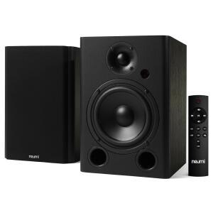 노이미텍 노이미 BS5P-ARC 75와트 전원 책장 스피커, 블루투스, HDMI, USB, 광학, 동축, 리모컨, 5인치 우퍼, 1인치 트위터, 다크 우드, 1쌍