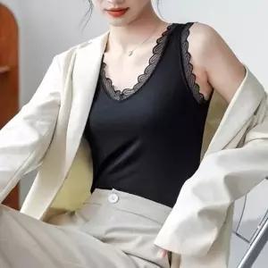 레이스 나시티 브이넥 V넥 민소매 데일리 슬리브티