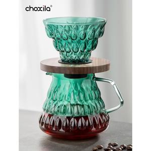 1PC 컬러 유리 커피 메이커 트레이가 700ML 포함된 필터 드립 냄비 나무 세트 공유