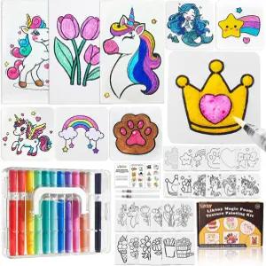 Liktoy 40Pcs 매직 폼 텍스처 페인팅 키트 페이퍼 컬러풀 브러시 12개 워터 2개 3D 효과 세트 할로윈