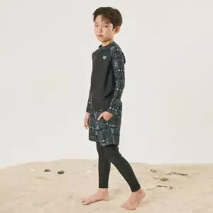 [아레나수영복] 지오 아동 레저 집업 래쉬가드 세트 A4BB1BS04BLK