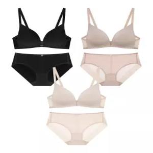 원더브라 [3PACK][스킨팔레트] 아쿠아 V넥 노와이어 브라팬티 세트 여자속옷