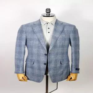 [캠브리지멤버스]남성 여름 ZEGNA 원단 블루그레이 체크 울린넨 자켓
