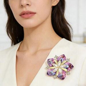 여성용 빈티지 우아한 브로치 다채로운 플로럴 해바라기 라펠 라인스톤 브로치 유리 크리스탈