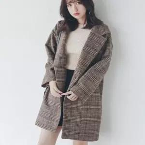 모직체크 여성 체크 모직 자켓 하프기장 루즈핏 간절기 아우터
