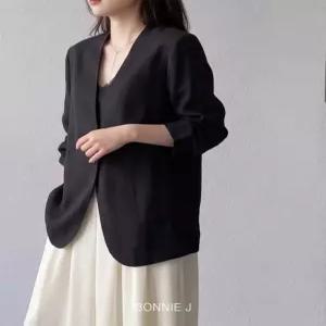 여성 여름 노카라 재킷 가벼운 얇은 아우터 세로 슬럽 내추럴 미니멀 오피스룩 하객룩