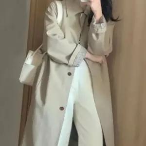 여자 외출 패션 클래식 스타일 체형커버 캐주얼 체크 포인트 트렌치 코트