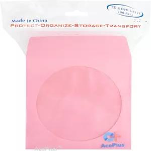 CD/DVD용 AcePlus 핑크색 종이 슬리브 100개 - 투명 창과 덮개가 있는 100g 프리미엄 무게 봉투 정리 및