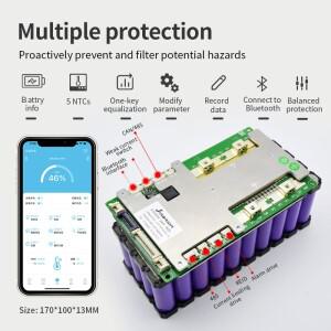JBD 8S-24S 자동 식별 BMS 8S 24V 10S 36V 16S 48V 20S 72V 리튬인산철 리튬이온 파워 배터리 스마트 40A